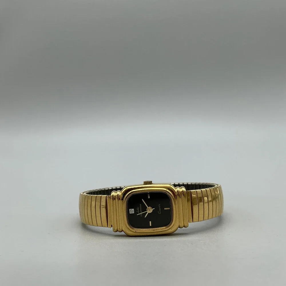 Jules Jurgensen Womens Watch 17mm Black Gold Tone Expansion Band New Battery